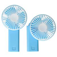 Mini ventilator/handventilator - 2x - 8 x 5 x 15 cm - Blauw - Verkoeling in zomer