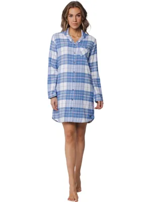 Rebelle Flanellen dames nachthemd lange mouw - Blauw geruit - 100% katoen - 36 - 36 - 36 - 36 - 36 - 36 - 36 - 36 - 36 - 36 - 36