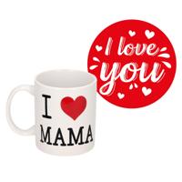 Liefste mama cadeau koffiemok - rood hartje - met I love you onderzetters - moederdag - verjaardag