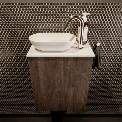 Mondiaz Fowy toiletmeubel 40cm dark brown met blad en waskom talc links 1 kraangat