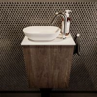 Mondiaz Fowy toiletmeubel 40cm dark brown met blad en waskom talc links 1 kraangat