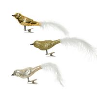 3x stuks glazen decoratie vogels op clip champagne/goud 8 cm   -