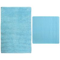 MSV Douche anti-slip mat en droogloop mat - Napoli badkamer set - rubber/polyester - lichtblauw - Badmatjes - thumbnail