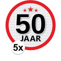 5x 50 Jaar leeftijd stickers rond 15 cm verjaardag versiering - thumbnail