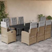 9-delige Tuinset met kussens poly rattan beige