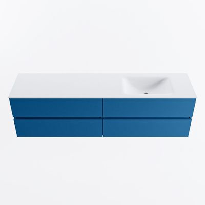 MONDIAZ VICA 180cm badmeubel onderkast Jeans 4 lades. Wastafel CLOUD rechts zonder kraangat, kleur Talc.