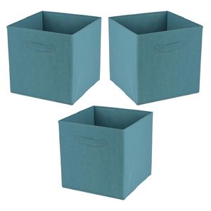 Opbergmand/kastmand Square Box - 3x - karton/kunststof - 29 liter - petrol blauw - 31 x 31 x 31 cm