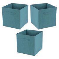 Opbergmand/kastmand Square Box - 3x - karton/kunststof - 29 liter - petrol blauw - 31 x 31 x 31 cm - thumbnail