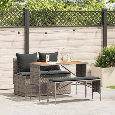 3-delige tuinset met kussens, grijs polyrotan