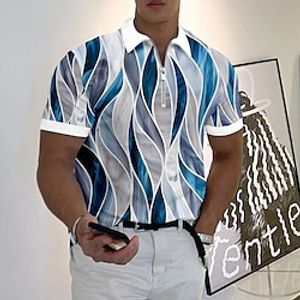 Voor heren POLO Shirt Revers polo Polo met rits Golfshirt Grafische prints Geometrie Strijkijzer Blauw-Groen Geel Rood blauw Groen Buiten Straat Korte Mouw Vetoketju Afdrukken Kleding Modieus Lightinthebox