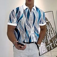 Voor heren POLO Shirt Revers polo Polo met rits Golfshirt Grafische prints Geometrie Strijkijzer Blauw-Groen Geel Rood blauw Groen Buiten Straat Korte Mouw Vetoketju Afdrukken Kleding Modieus Lightinthebox - thumbnail