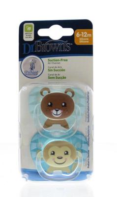 Dr Brown&apos;s Fopspeen prevent animal faces F2 blauw