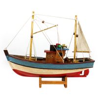 Vissersboot schaalmodel met LED licht - Hout - 23 cm - Maritieme boten decoraties voor binnen - thumbnail