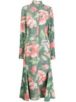 ERDEM robe-chemise en lin à fleurs - Vert - thumbnail