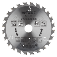 Wolfcraft Handcirkelzaagblad | Voor accu-handcirkelzagen | HM | Ø135 x 20mm | 1 stuk - 6341000 Wolfcraft Handcirkelzaagblad | Voor accu-handcirkelzagen | HM | Ø135 x 20mm | 1 stuk - 6341000