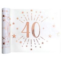 Tafelloper op rol - 40 jaar verjaardag - wit/rose goud - 30 x 500 cm - polyester
