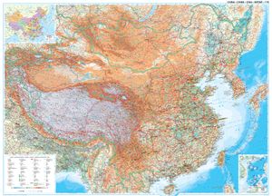 Wandkaart China - geografisch, 120 x 88 cm | Gizi Map