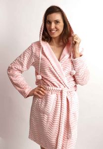 Zacht roze fleece badjas zigzag-m