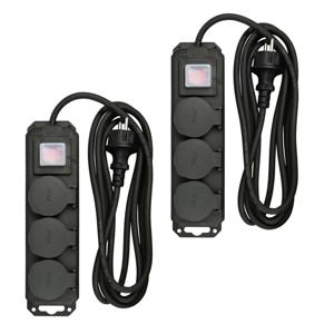 Benson Stekkerdoos 3-voudig - 2x - schakelaar - waterdicht - geaard - zwart - 3m - verlengsnoer