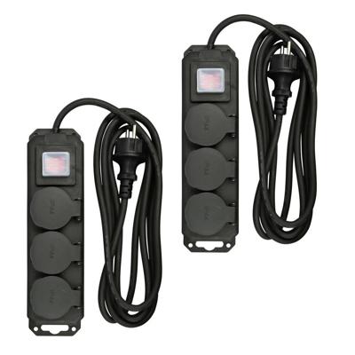 Benson Stekkerdoos 3-voudig - 2x - schakelaar - waterdicht - geaard - zwart - 3m - verlengsnoer