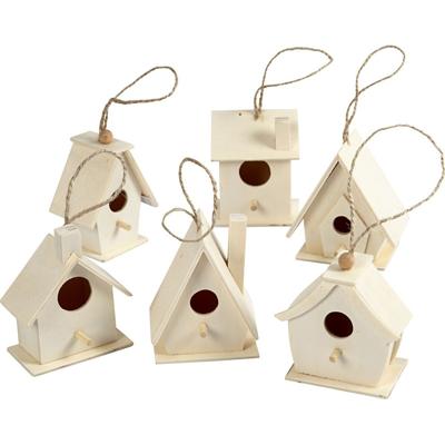 Hobby vogelhuisjes - set 6x st - 7 cm - hout - knutselen - decoreren