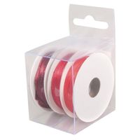 3x Rollen satijnlint kleurenmix rood rol 10 cm x 6 meter cadeaulint verpakkingsmateriaal - Cadeaulinten