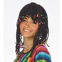 Rasta verkleed pruik met kraaltjes - voor dames - zwart - carnaval - Hippie - Jaren 60 thema