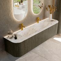 Badmeubel Mondiaz Kurve-Dlux | 180 cm cm | Meubelkleur Shadow | Wastafelkleur Glace | Solid surface | Wasbak beiden zijden spoelbak | 2 kraangaten