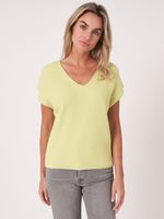 Gebreide V-hals top met fijne ribtextuur van cashmere-katoenmix