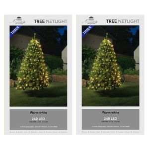 2x stuks kerstboom lichtnetten/netverlichting met timer 240 lampjes warm wit