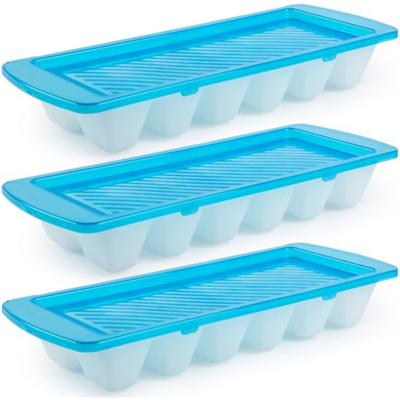 Plasticforte IJsblokjes vormen - 3x stuks - met deksel - blauw - voor 13x ijsklontjes per tray