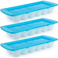 Plasticforte IJsblokjes vormen - 3x stuks - met deksel - blauw - voor 13x ijsklontjes per tray