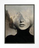 Urban Cotton Wandkleed 'Head In The Sky' 110 x 145cm in Floating Frame - black
