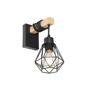 QAZQA Landelijke wandlamp zwart met hout - Chon