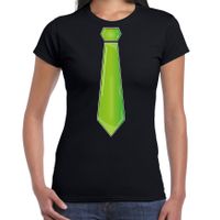 Verkleed t-shirt voor dames - stropdas groen - zwart - carnaval - foute party - verkleedshirt