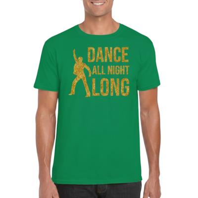Verkleed T-shirt voor heren - dance all night long - gouden glitter print - groen - 70 / 80