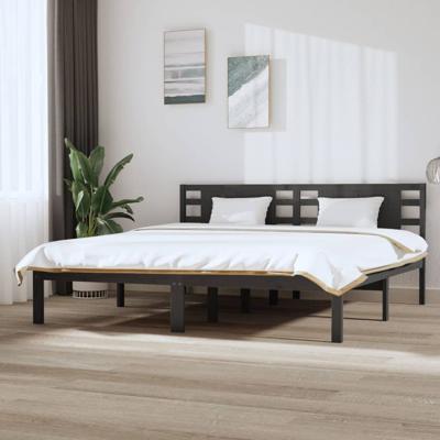 Bedframe massief grenenhout grijs 200x200 cm