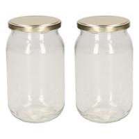 Weckpot - 2x stuks - 900 ml - inmaakpot met schroefdeksel - glas - D13 x H18 cm