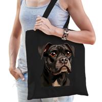 Cadeau tas voor hondenliefhebbers - zwart - Boxer - cartoon - katoen - 42 x 38 cm