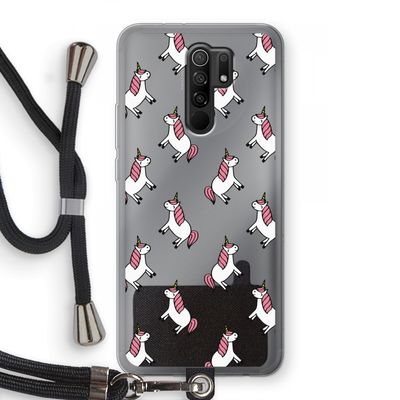 Eenhoorns overal: Xiaomi Redmi 9 Transparant Hoesje met koord