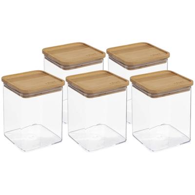 5Five - 5x stuks - Keuken opslag voorraadpot - Berlino - kunststof/bamboe - 1000 ml - voedsel 5Five - 5x stuks - Keuken opslag voorraadpot - Berlino - kunststof/bamboe - 1000 ml - voedsel