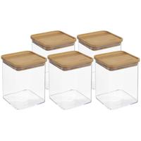 5Five - 5x stuks - Keuken opslag voorraadpot - Berlino - kunststof/bamboe - 1000 ml - voedsel