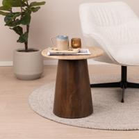 Livingfurn Ronde Bijzettafel 'Valentino' Mangohout en Travertin, 44cm
