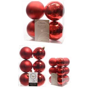 Kerstversiering kunststof kerstballen rood 6-8-10 cm pakket van 22x stuks - Kerstbal