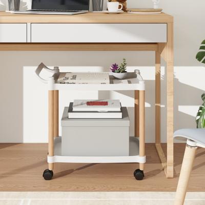 2-Laags Rolwagen Serveerwagen met Vergrendelbare Wielen en Beukenhouten Frame Multifunctionele Opbergwagen voor Thuiskantoor Wit
