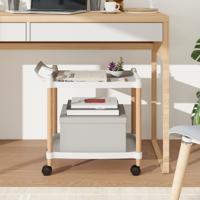 2-Laags Rolwagen Serveerwagen met Vergrendelbare Wielen en Beukenhouten Frame Multifunctionele Opbergwagen voor Thuiskantoor Wit