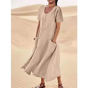 Dames Casual jurk Lange jurk maxi-jurk Zak Afspraakje Maxi Basic Strakke ronde hals Korte mouw Zwart Blozend Roze Hemelsblauw Kleur Lightinthebox