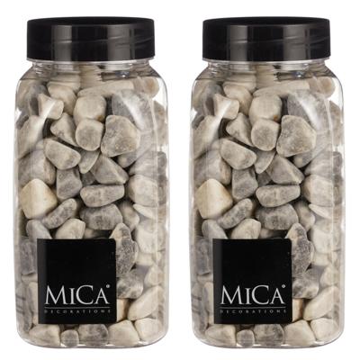 Mica Decorations decoratie stenen - 2x - 1 kilo - 650ml - grijs mix - hobby steentjes