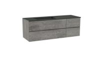 Storke Edge zwevend badmeubel 150 x 52 cm beton donkergrijs met Scuro asymmetrisch linkse wastafel in kwarts