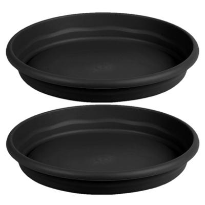 Opvangbord - 2x - zwart - kunststof - D22 cm - onderschaal/opvangbord